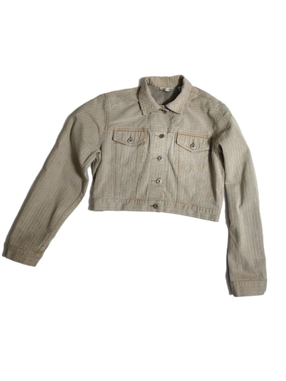 Ann Taylor Womens Sandshell Cropped Cotton HerringboneStriped Denim Jacket SizeM